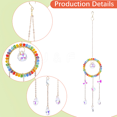 1Pc Colorful Glass Beaded Woven Net Suncatchers AJEW-CY0001-95C-1