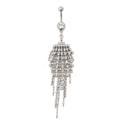 Alloy Crystal Rhinestone Dangle Curved Barbell Belly Rings AJEW-R007-04P-03-1