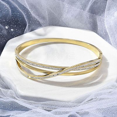 Ion Plating(IP) 304 Stainless Steel Polymer Clay Rhinestone Hinged Bangles for Women BJEW-A011-16G-1