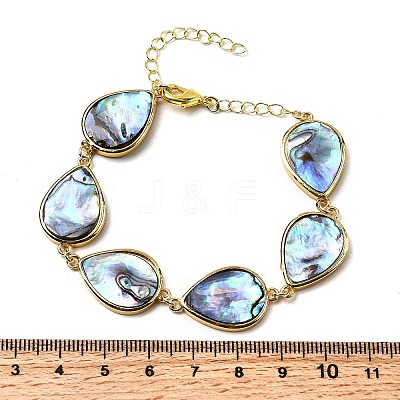 Natural Abalone Shell/Paua Shell Teardrop Link Chain Bracelets for Women BJEW-F512-01G-1