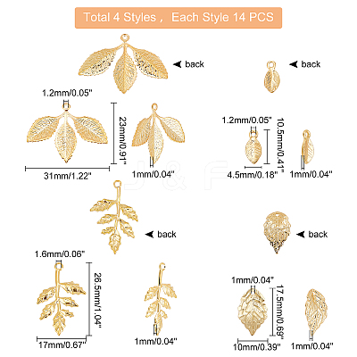 56Pcs 4 Style Brass Pendants KK-DC0001-18-1