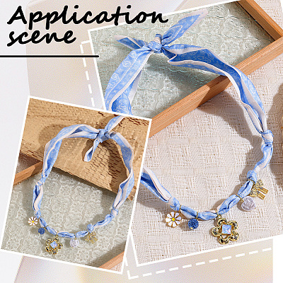 Flower Alloy Enamel & Resin & Glass & Plastic Pearl & Rhinestone Tassel Scarf Choker Necklaces NJEW-SP0001-16C-1