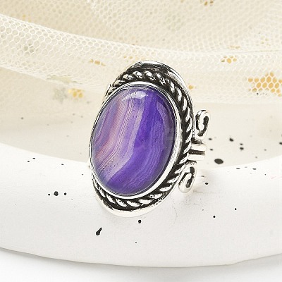 Natural Banded Agate Adjustable Rings RJEW-I108-01AS-16-1