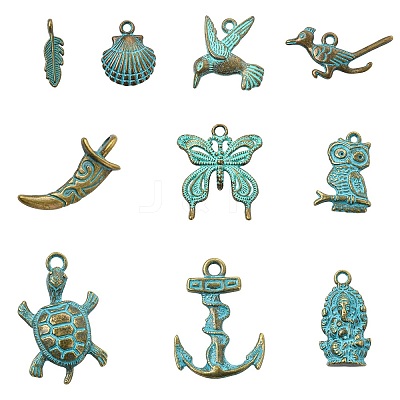 50Pcs 10 Styles Tibetan Style Alloy Pendants FIND-CJ0004-28-1