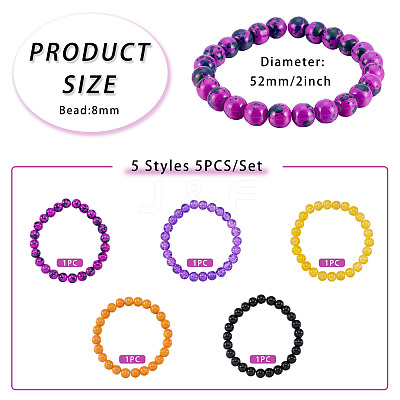 5 Colors Halloween Glass Beads Beaded Stretch Bracelet Sets BJEW-TAC0026-1