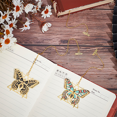 3Pcs 3 Colors Brass Bookmark with Long Chains AJEW-SC0002-88-1