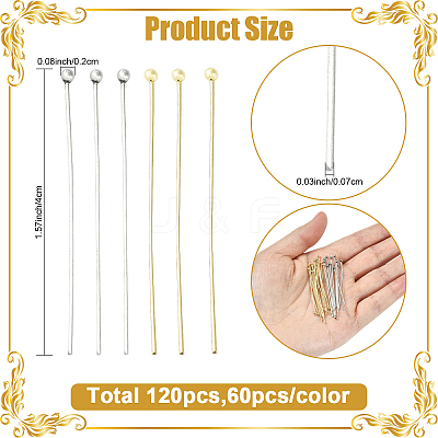 60Pcs 2Colors 304 Stainless Steel Ball Head for Craft Jewelry Making STAS-YW0011-27-1
