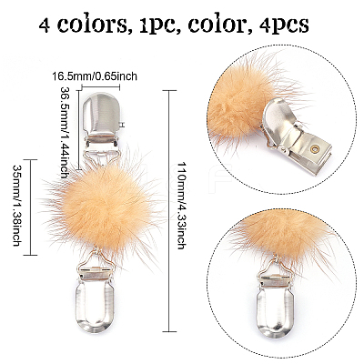 4Pcs 4 Colors Faux Mink Fur Covered Round Beads Sweater Collar Clips JEWB-CA0001-24-1