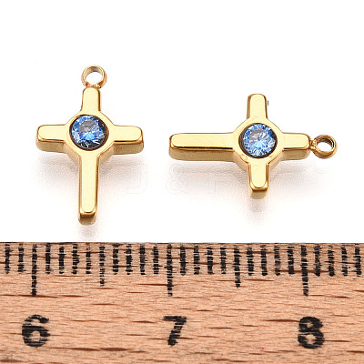 Ion Plating(IP) 304 Stainless Steel Micro Pave Cubic Zirconia Charms STAS-N110-01F-G-1