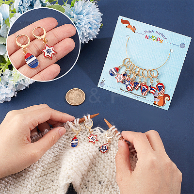 12Pcs 6 Style America Style Alloy Enamel Star Charms Locking Stitch Makers HJEW-PH01588-1