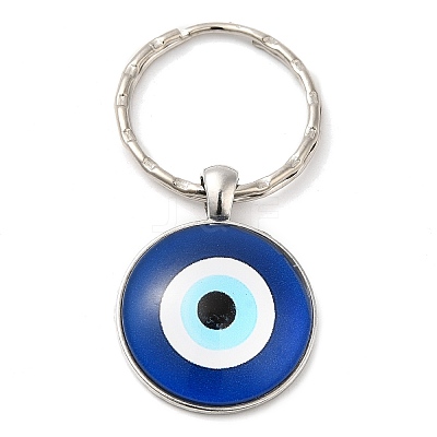 Half Round/Dome Alloy & Glass Pendant Keychain KEYC-D020-02P-03-1