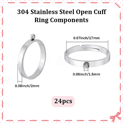 24Pcs 304 Stainless Steel Finger Ring Settings STAS-BBC0010-09A-1