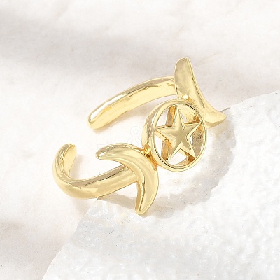 Brass Open Cuff Rings for Women RJEW-K322-01G-1
