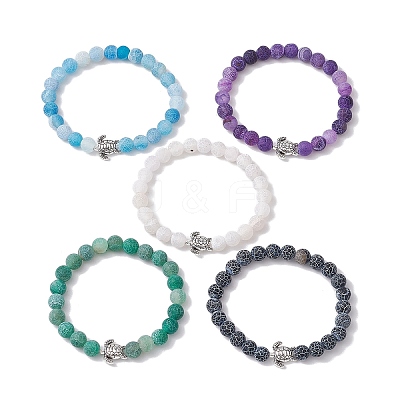 Dyed Natural Weathered Agate Round Beads Stretch Bracelets BJEW-JB11080-1