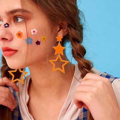 5 Pairs 5 Colors Hollow Star Acrylic Dangle Stud Earrings for Woman EJEW-AN0004-10-1