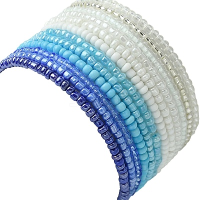 Blue Color Palette Glass Seed Beaded Stretch Bracelet Sets BJEW-MZ00101-1