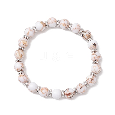 Sea Shell & Synthetic Turquoise Assembled Beads Stretch Bracelets for Men Women BJEW-JB12125-02-1