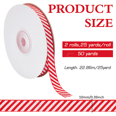 25 Yards Christmas Striped Polyester Grosgrain Ribbon OCOR-WH0090-96-1