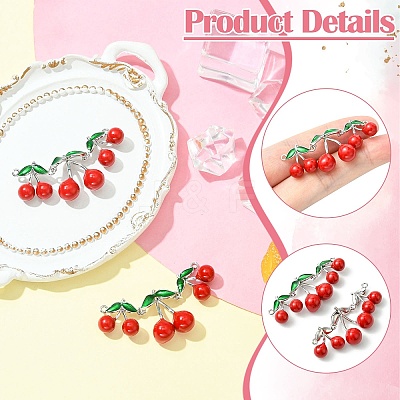 2Pcs Brass Red and Green Enamel Cherry Connector Charms KK-CJ0003-50-1
