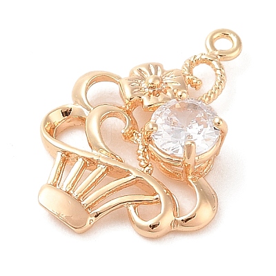 Brass Inlay Clear Glass Pendants KK-S388-30G-1