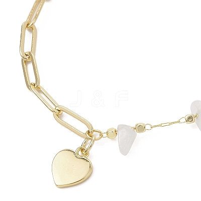 Natural White Moonstone Chip Bead & Brass Paperclip Chains Bracelets BJEW-JB12715-02-1