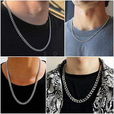 1Pc 304 Stainless Steel Cuban Link Chain Necklaces for Men Women NJEW-BM0001-08E-1