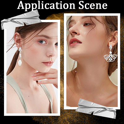 6 Pairs Leaf Shape Brass Cubic Zirconia Stud Earring Findings KK-CN0003-20P-1