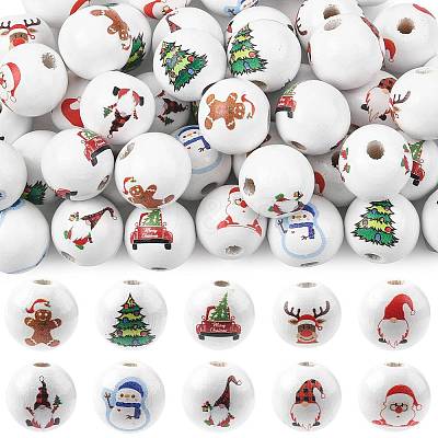 60Pcs 10 Styles Painted Natural Wood Round Beads WOOD-FS0002-46-1