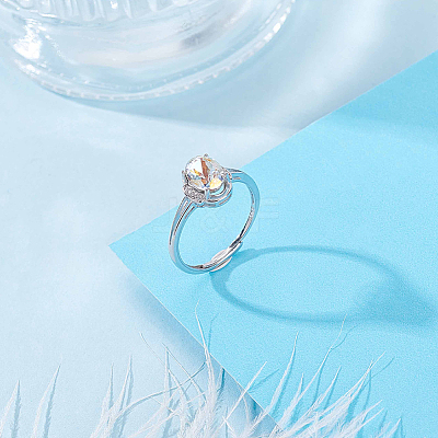 1Pc Adjustable 925 Sterling Silver Cubic Zirconia Ring Components STER-BBC0009-16-1