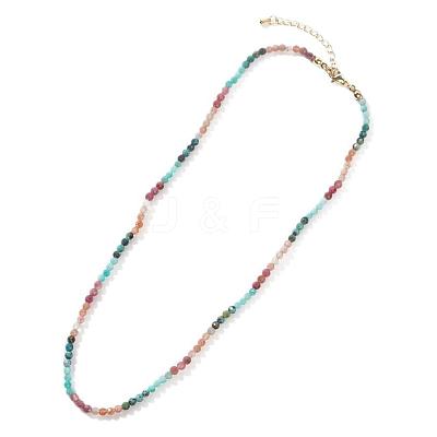 Bohemian Style Natural African Turquoise(Jasper) & Rhodonite & Red Aventurine & Aquamarine Faceted Round Beaded Necklaces for Women EF1114-1