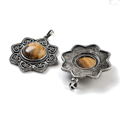 Natural Tiger Eye & Brass Pendants G-K338-09AS-06-1