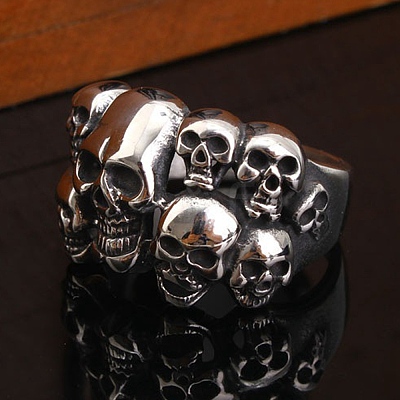 Steam Punk Style Stainless Steel Multi-Skull Finger Rings SKUL-PW0005-08H-1