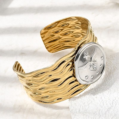 Hammered 304 Stainless Steel Cuff Bangles for Women BJEW-Z177-01GP-02-1