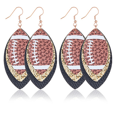 4Pair Rugby Leather with 304 Stainless Steel Dangle Earring EJEW-CL00002-1