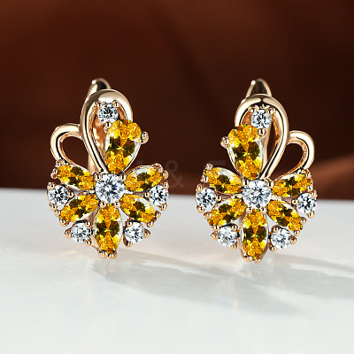 Brass Micro Pave Cubic Zirconia Hoop Earrings WG0C687-08-1