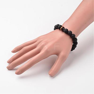 Natural Lava Rock Beaded Stretch Bracelets BJEW-JB02294-03-1