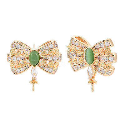 Brass Micro Pave Clear Cubic Zirconia Stud Earring Findings KK-S364-061-1