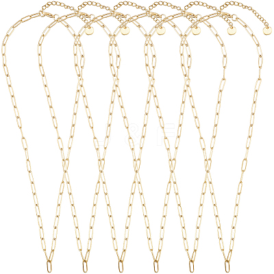6Pcs 304 Stainless Steel Paperclip Chain Necklaces NJEW-SC0001-57B-G-1