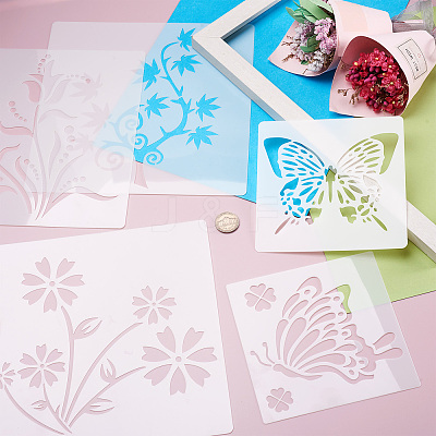2Sets Square with Floral & Butterfly Pattern PET Drawing Stencil DIY-CW0001-12-1