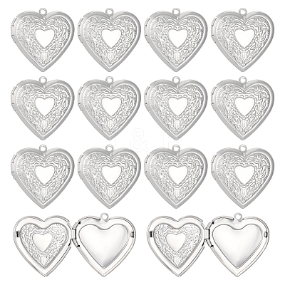16Pcs 316 Stainless Steel Photo Locket Pendants STAS-ME0003-40-1