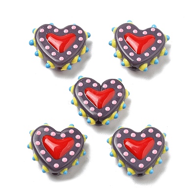 Painted Glass Beads Bumpy Beads Heart X-LAMP-V001-07A-1