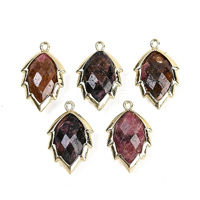 Natural Rhodonite Faceted Leaf Pendants G-I375-04G-04-1
