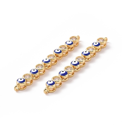 Flat Round with Evil Eye Pattern Brass Micro Pave Clear Cubic Zirconia Enamel Connector Charms KK-G435-44G-1