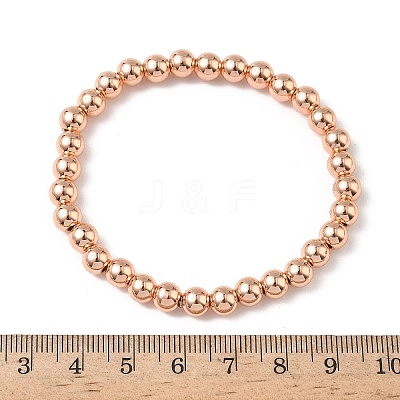 Brass Round Beaded Stretch Bracelets for Men Women BJEW-B148-05D-RG-1