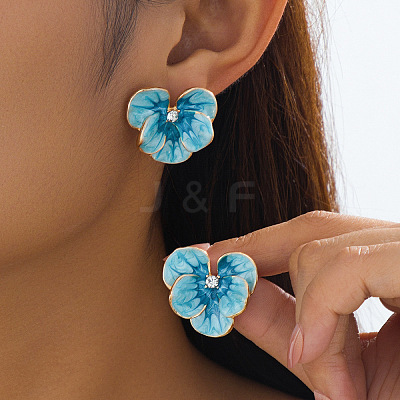 Flower Alloy Stud Earrings. with Rhinestone and Enamel FS-WGB7941-01-1