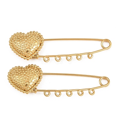 Hammered Heart 304 Stainless Steel Safety Pins Brooch Findings SA-CBA098D-15D-G05-1