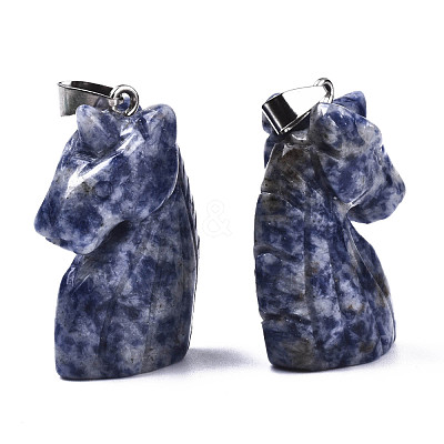 Carved Natural Sodalite Pendants G-N0327-002F-1
