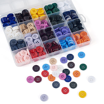 320Pcs 20 Colors 4-Hole Resin Buttons BUTT-TA0001-29D-1