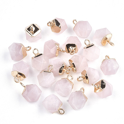 Electroplate Natural Rose Quartz Star Cut Round Charms G-S344-08H-1