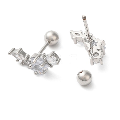 Star Brass Micro Pave Clear Cubic Zirconia Cartilage Earrings EJEW-L289-01P-02-1